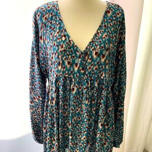 Umgee Blue Cream/Beige and Dark Rust Patterned Dress Size M